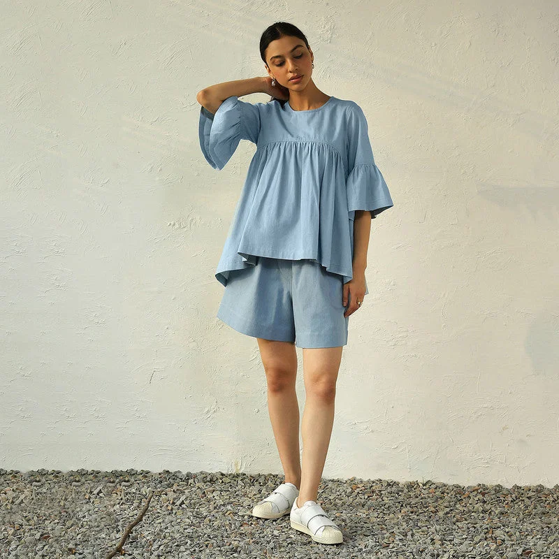 Cotton Denim Co Ord Set | Light Blue