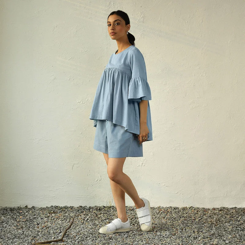 Cotton Denim Co Ord Set | Light Blue