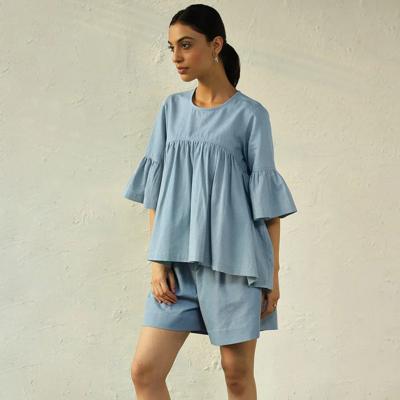 Cotton Denim Co Ord Set | Light Blue