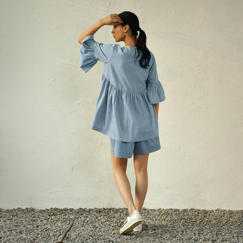 Cotton Denim Co Ord Set | Light Blue