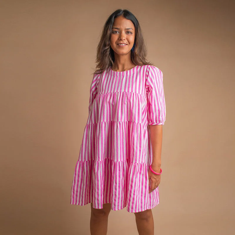 Cotton Pink Dress For Women | Handwoven | Block Print