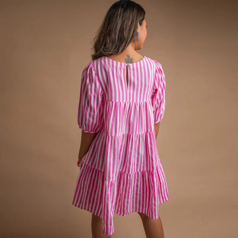 Cotton Pink Dress For Women | Handwoven | Block Print