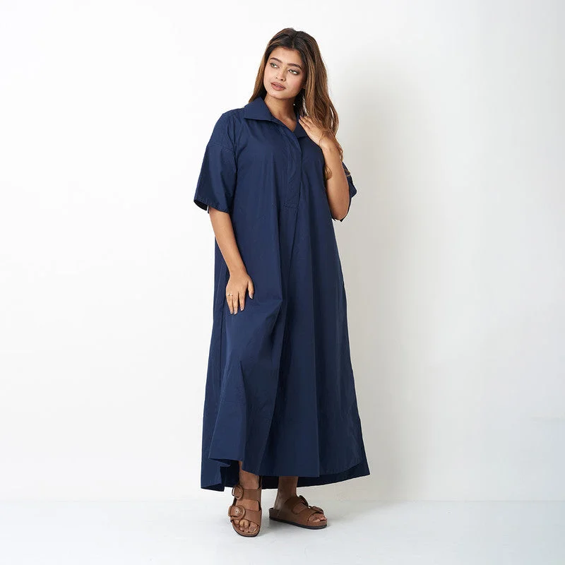 Cotton Oversize Shirt Dress for Women | Navy Blue