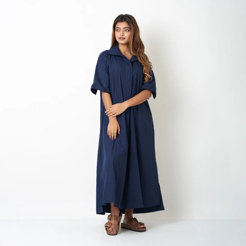 Cotton Oversize Shirt Dress for Women | Navy Blue