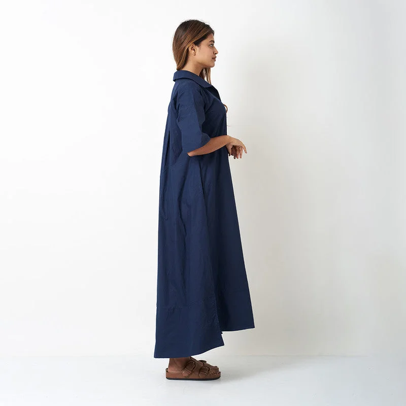 Cotton Oversize Shirt Dress for Women | Navy Blue