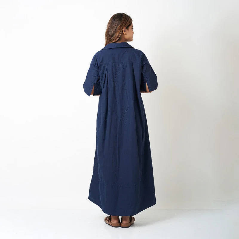 Cotton Oversize Shirt Dress for Women | Navy Blue