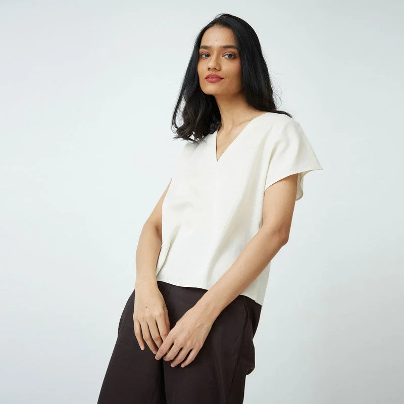 Cotton Tencel Short Sleeve Top | Off White