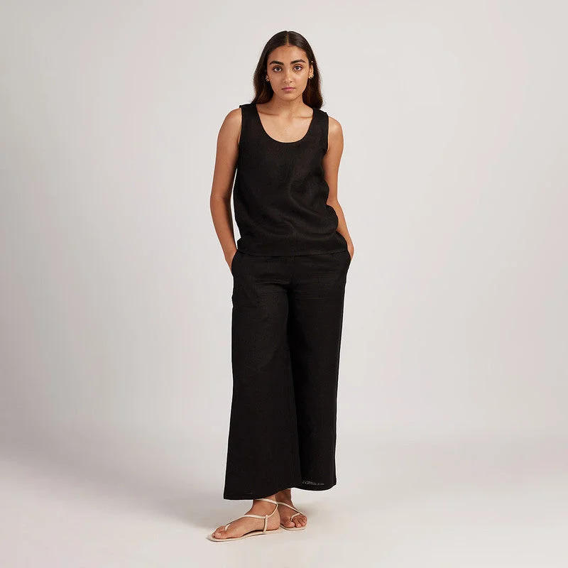 Linen Black Tank Top For Women | Sleeveless