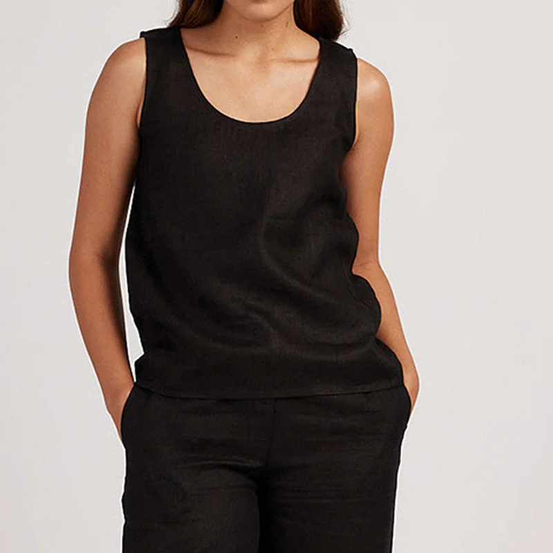 Linen Black Tank Top For Women | Sleeveless