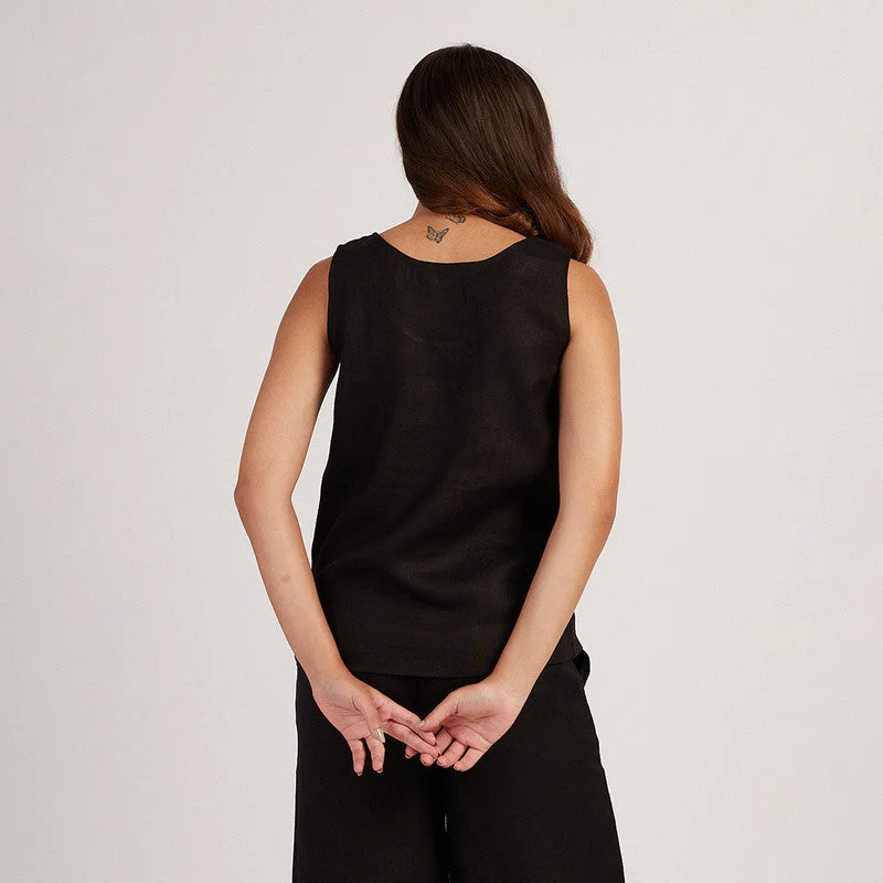 Linen Black Tank Top For Women | Sleeveless