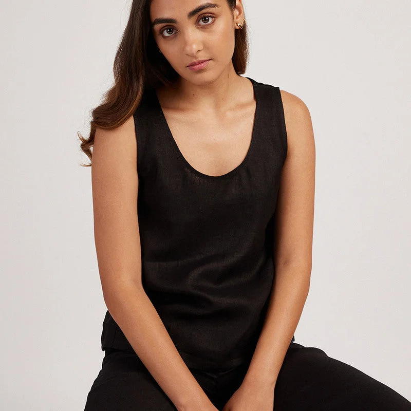 Linen Black Tank Top For Women | Sleeveless