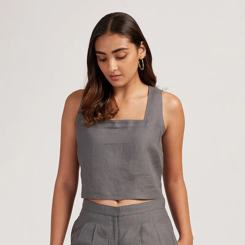 Linen Crop Top | Back-Tie | Slate Grey