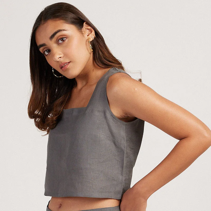 Linen Crop Top | Back-Tie | Slate Grey