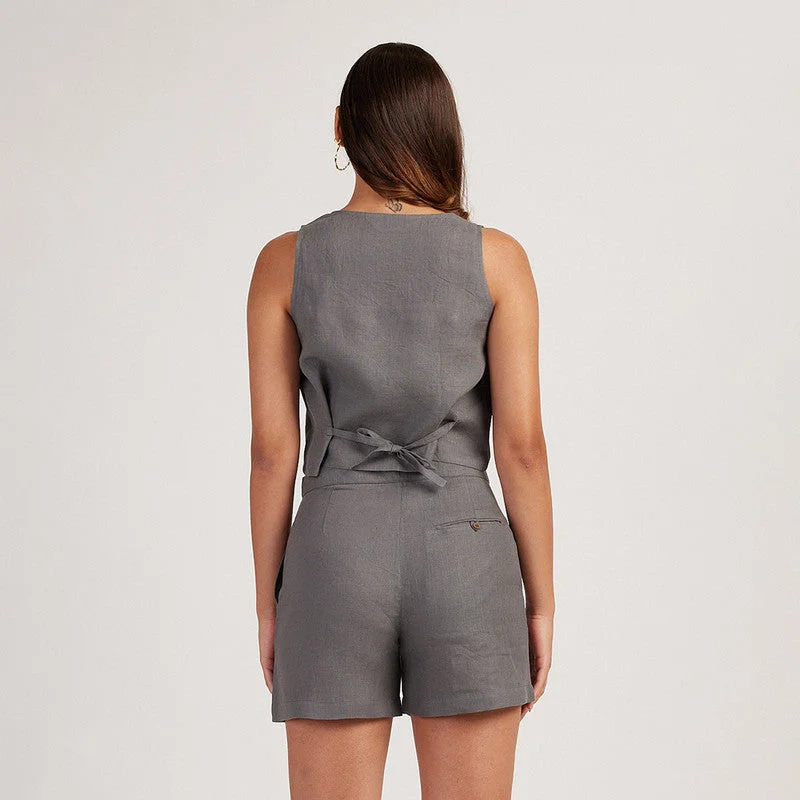 Linen Crop Top | Back-Tie | Slate Grey