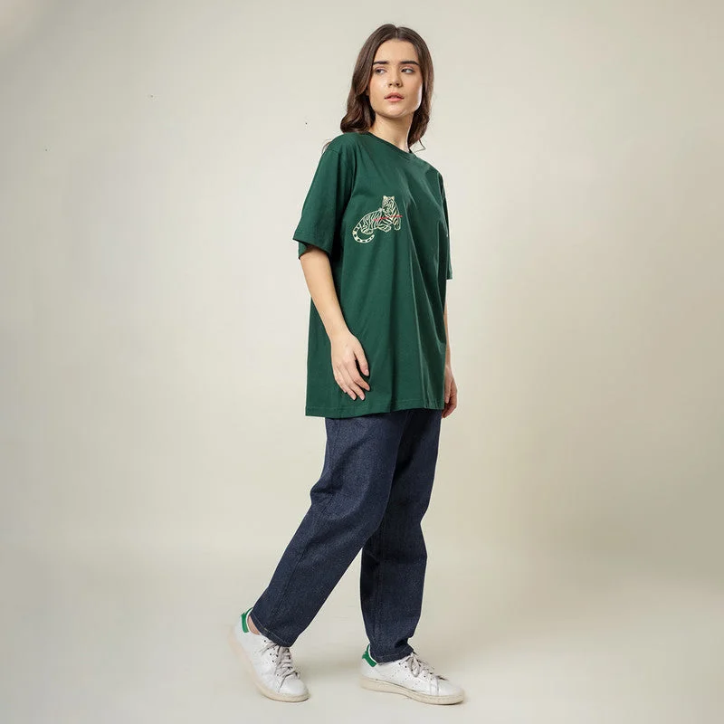 Organic Cotton Oversized T-Shirt for Women | Green | Crew Neck