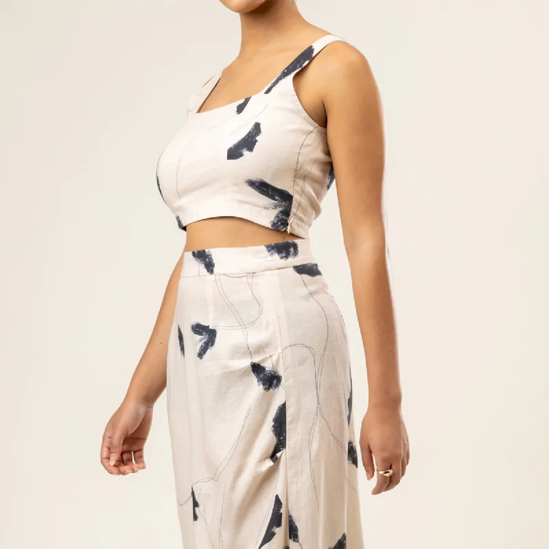 Upcycled Cotton Long White Skirt | Printed