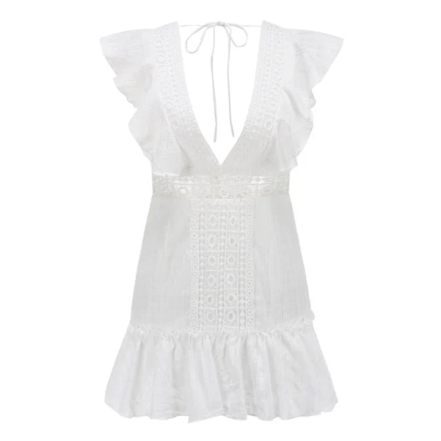 Amy Fashion - Embroidery Lace White Dress