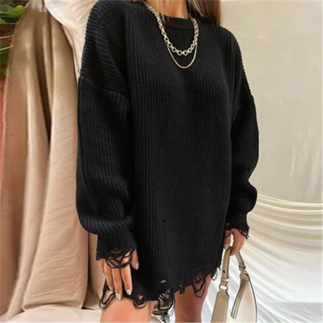 Amy Fashion - Female Casual Loose Sexy Club Sweater Dresses