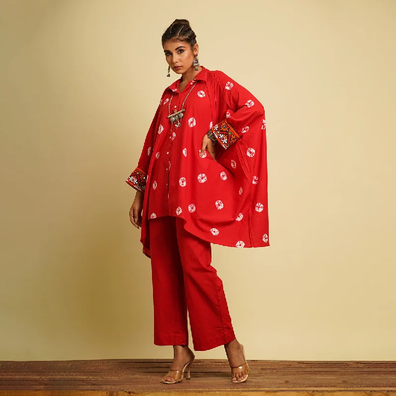 Cotton Cambric Co Ord Set for Women | Hand Tie-Dye | Red