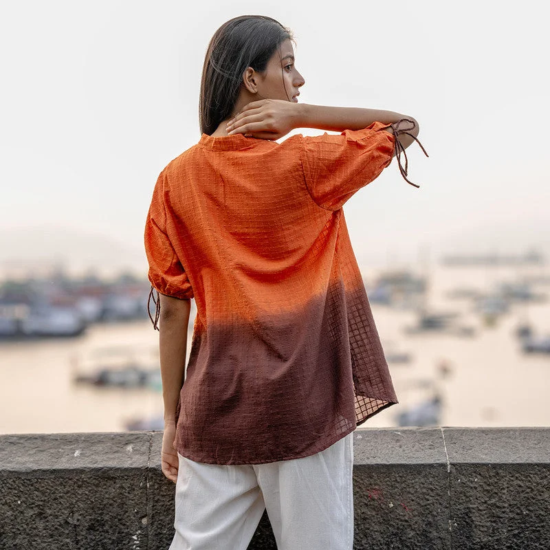 Cotton Ombre Shirt for Women | Orange | Hand Embroidered