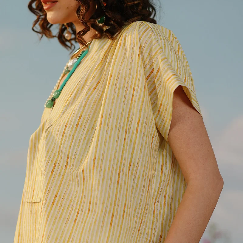 Muslin Striped Top For Women | V Neck | Yellow