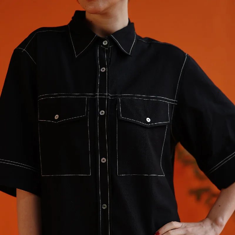 Shirt Dress For Women | Handwoven Cotton | Black