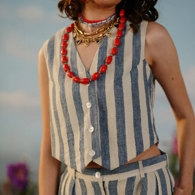 Striped Waistcoat For Women | Handwoven Cotton | Blue & White