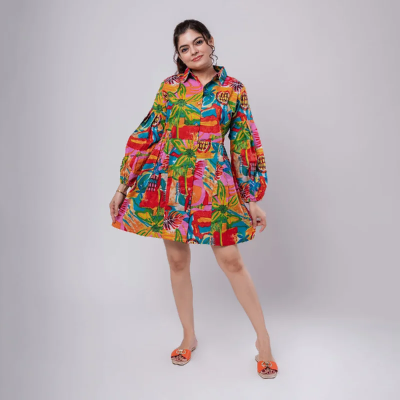 Cotton Flared Dress For Women | Printed | Multicolor