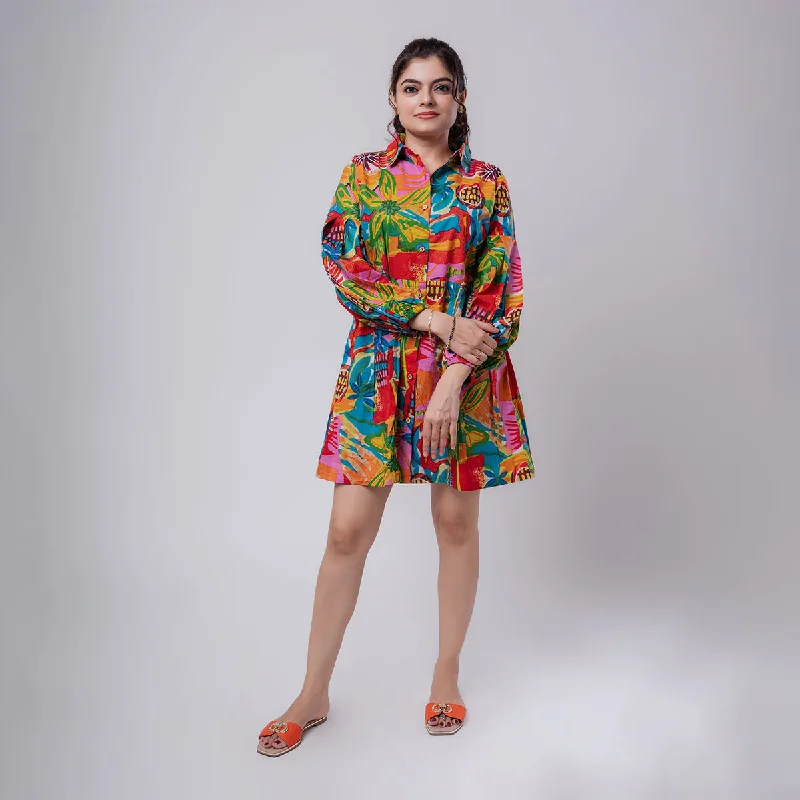 Cotton Flared Dress For Women | Printed | Multicolor