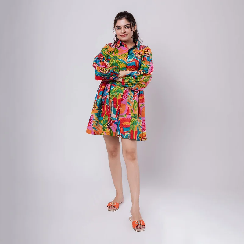 Cotton Flared Dress For Women | Printed | Multicolor