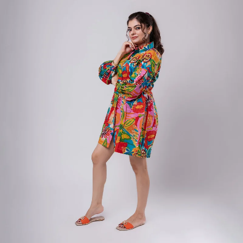 Cotton Flared Dress For Women | Printed | Multicolor