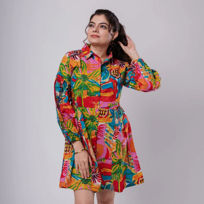 Cotton Flared Dress For Women | Printed | Multicolor