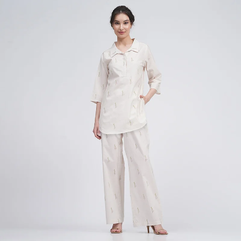 Organic Cotton Co Ord Set for Women | Cream | Block Printed