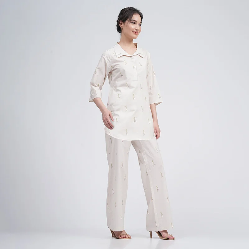 Organic Cotton Co Ord Set for Women | Cream | Block Printed