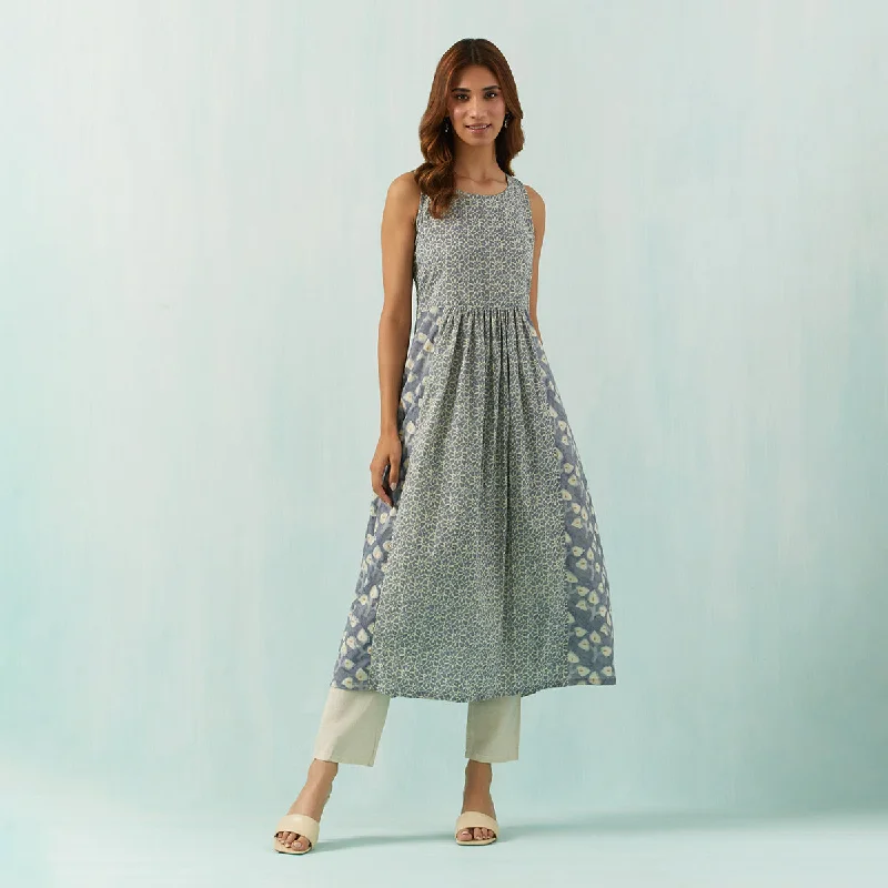 Cotton Dress for Women | Sleeveless | Grey& Off-White