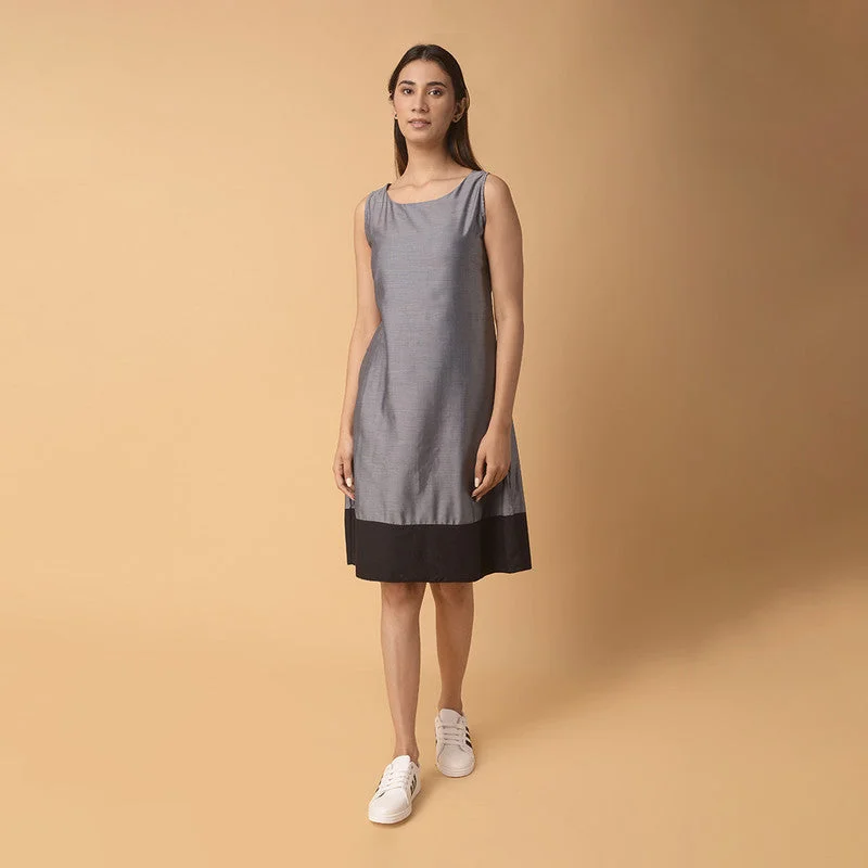 Pure Cotton Short Dress | Sleeveless | Grey & Black