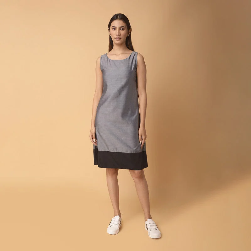 Pure Cotton Short Dress | Sleeveless | Grey & Black