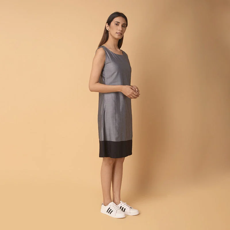 Pure Cotton Short Dress | Sleeveless | Grey & Black