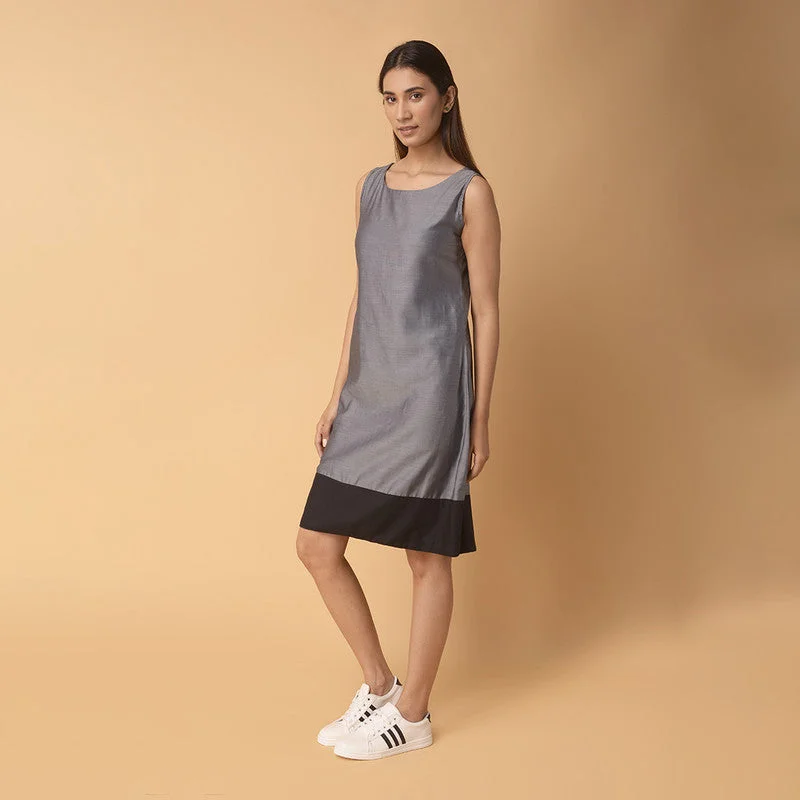 Pure Cotton Short Dress | Sleeveless | Grey & Black