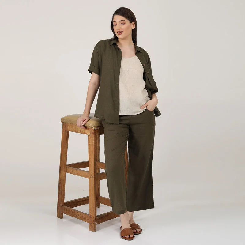 Linen Co Ord Set for Women | Green & Beige | Set of 3