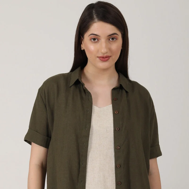 Linen Co Ord Set for Women | Green & Beige | Set of 3