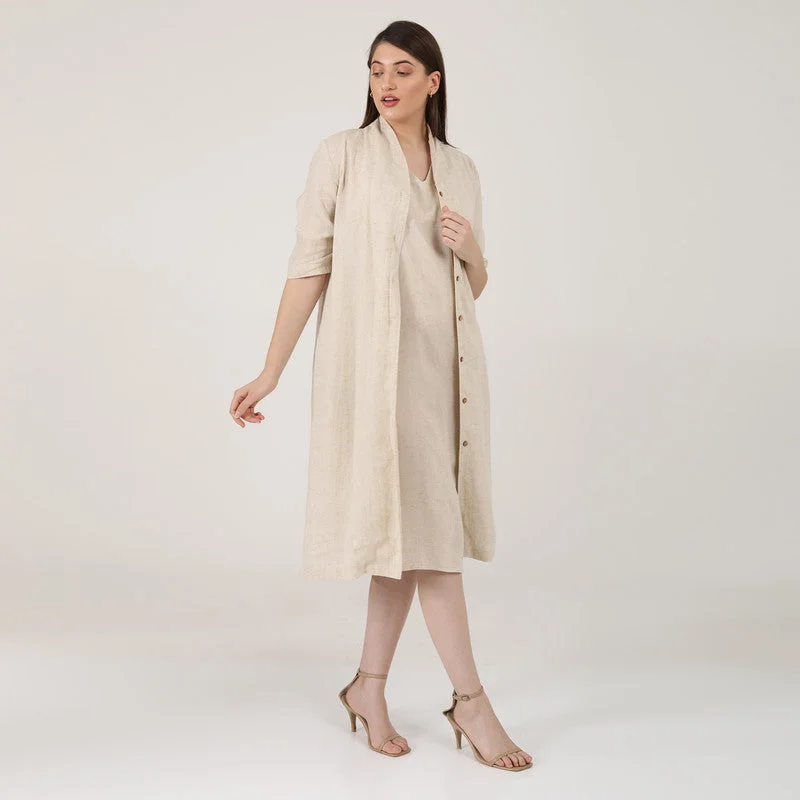 Linen Long Shirt & Dress for Women | Beige | Set of 2