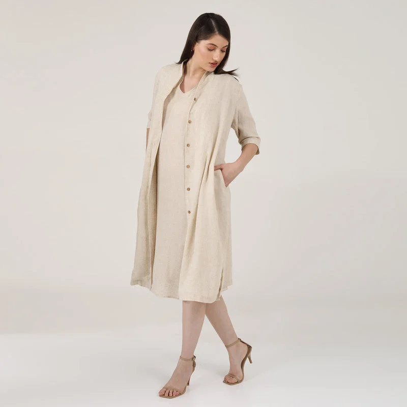 Linen Long Shirt & Dress for Women | Beige | Set of 2