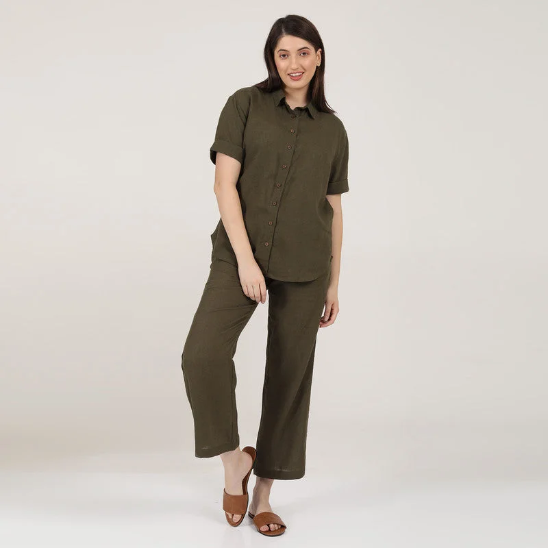 Linen Shirts for Women | Olive | Short Sleeves