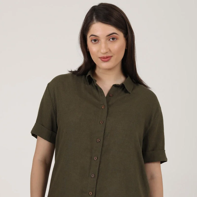 Linen Shirts for Women | Olive | Short Sleeves