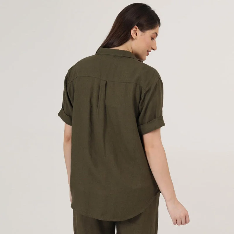 Linen Shirts for Women | Olive | Short Sleeves