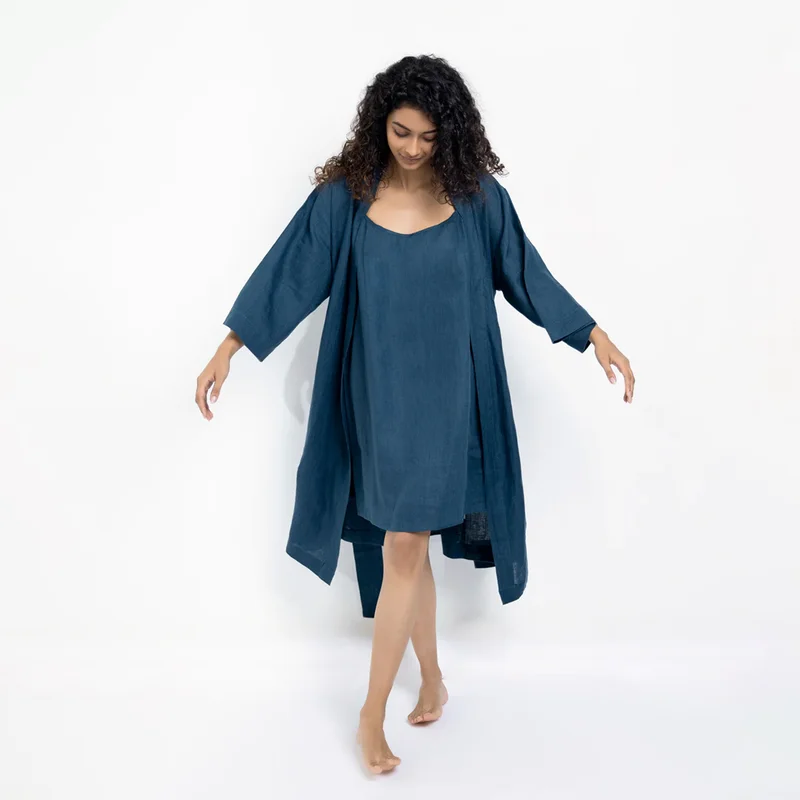 Indigo Linen Slip Dress for Women