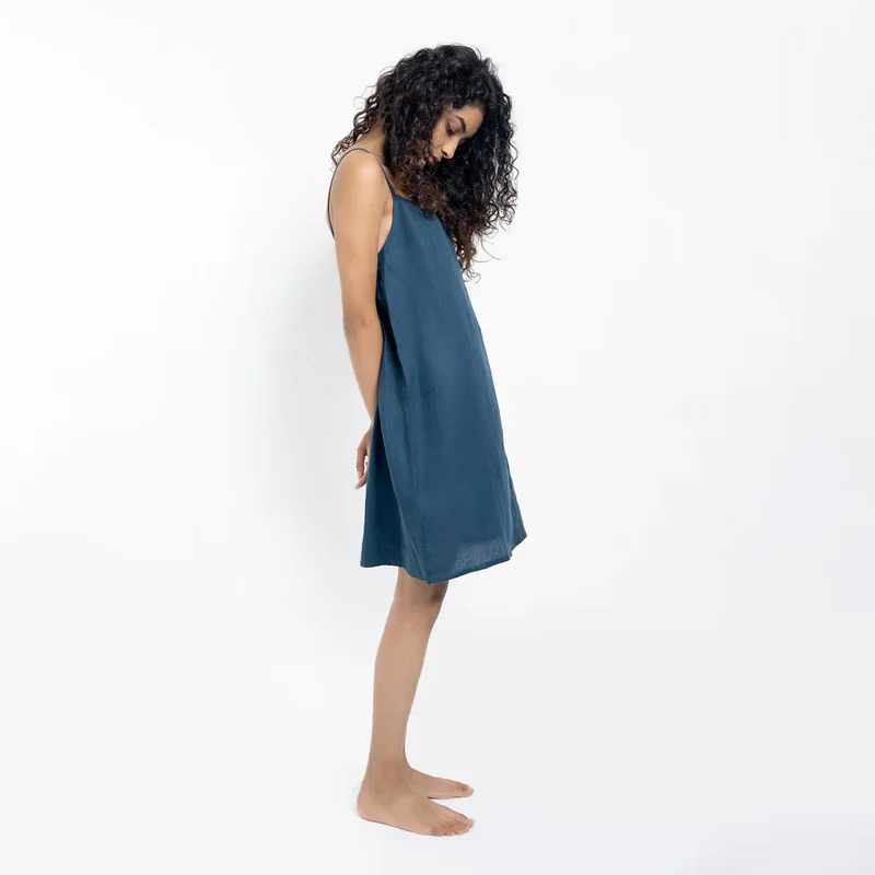 Indigo Linen Slip Dress for Women