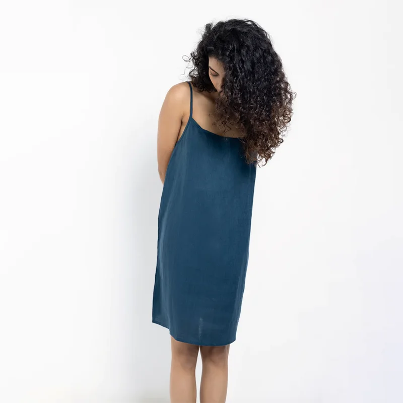 Indigo Linen Slip Dress for Women