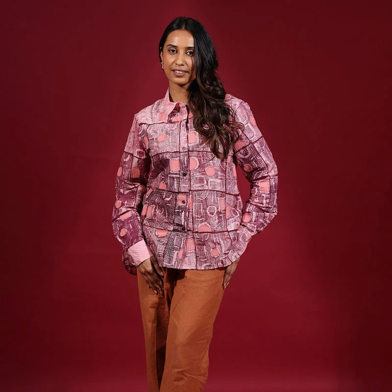 Handblock Printed Pink Shirt for Women | Recycled Silk |